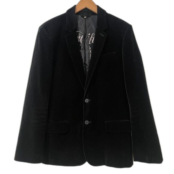 ~ Mens 40 Juicy Couture Velvet Blazer** Black Lined Flap Pockets 2 button Notch - Picture 1 of 15